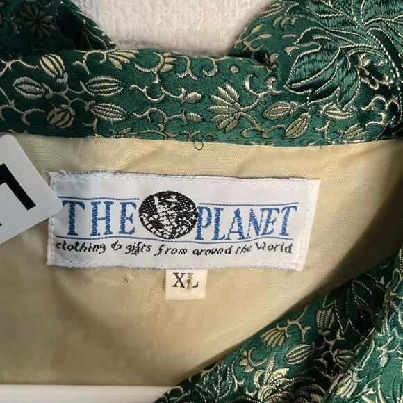 Vintage oriental Green Silk Mandarin Collar Embroidered Jacket XL - Picture 4 of 9